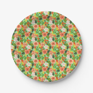 Sweet Green Pink Bloom Floral Blossom Garden Paper Plate
