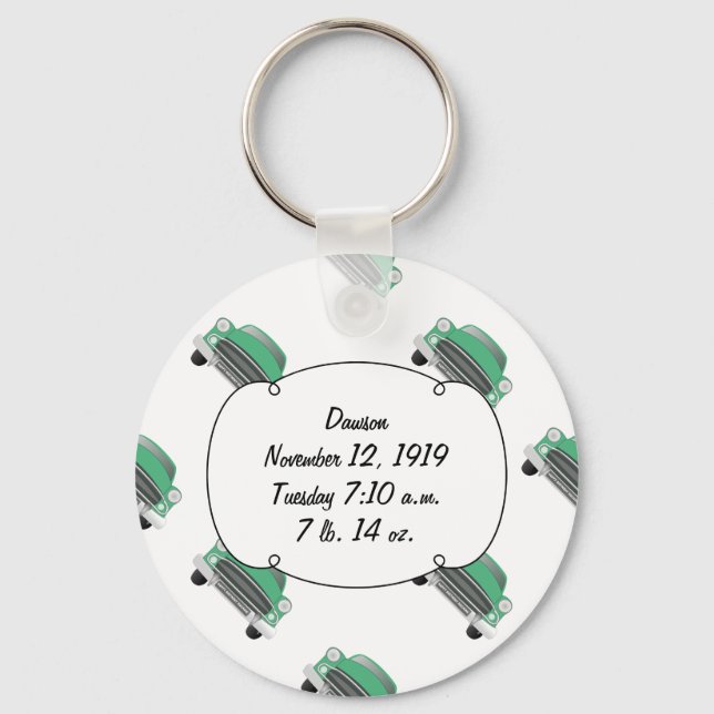 Sweet Green Retro Car Baby Boy Gifts Key Ring (Front)
