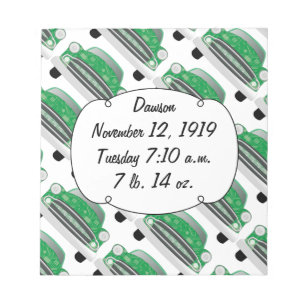 Sweet Green Retro Car Baby Shower Gifts Notepad