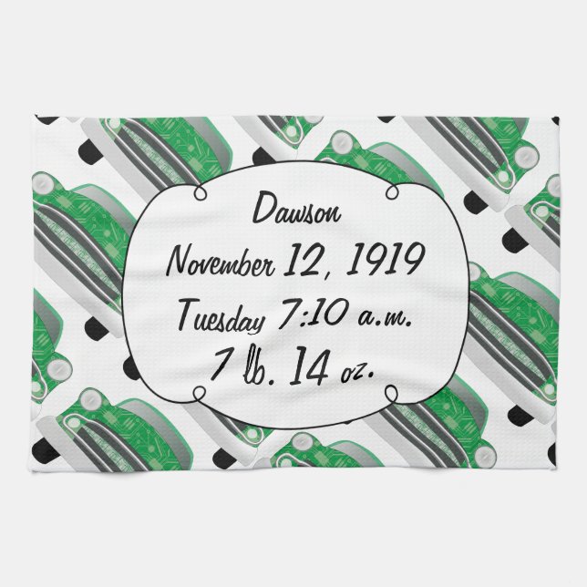 Sweet Green Retro Car Baby Shower Gifts Tea Towel (Horizontal)