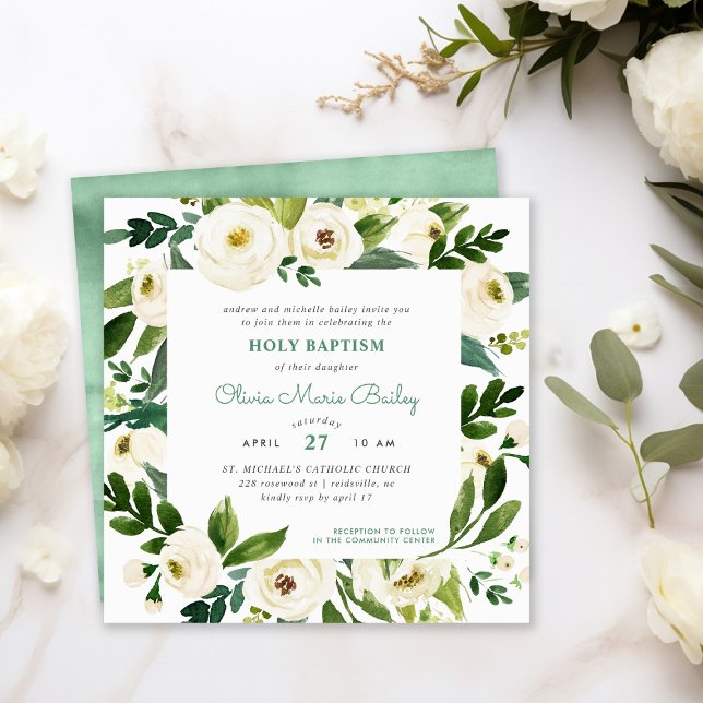 Sweet Greenery Floral Baptism Invitation (Creator Uploaded)