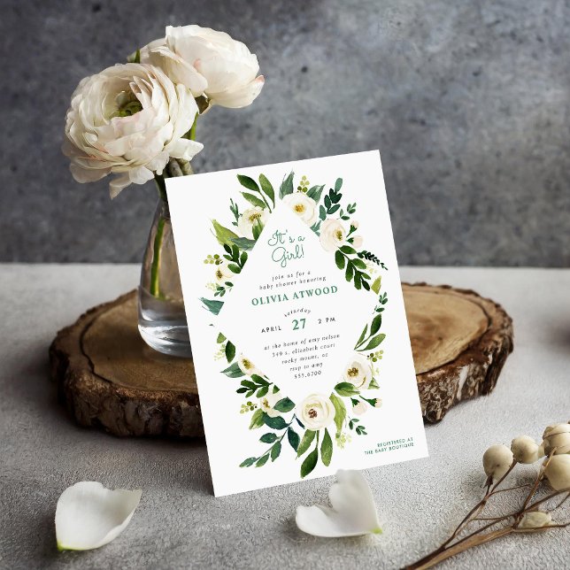 Sweet Greenery Floral Frame Baby Shower Invitation (Creator Uploaded)