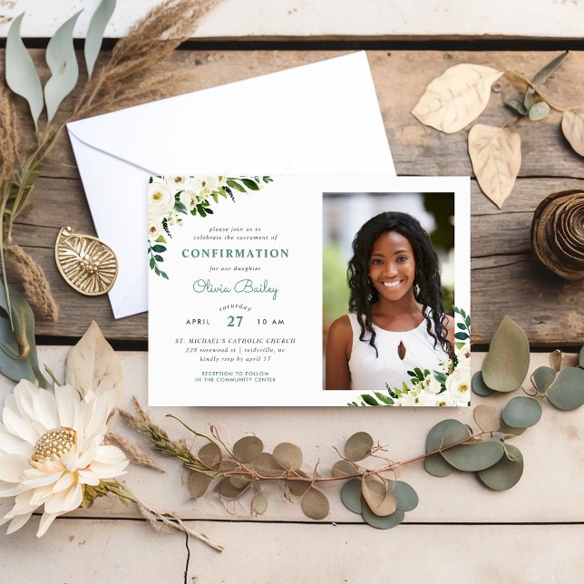 Sweet Greenery Floral Photo Confirmation Invitation (Creator Uploaded)