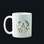 Sweet Greenery Wreath and Mint Dots Monogram Coffee Mug<br><div class="desc">Custom monogrammed coffee mug personalised with your initial or other text. This simple farmhouse inspired design features a watercolor wreath of greenery and white flowers on a mint polka dot background. Add your monogram letter in the botanical frame. Use the design tools to choose any background colour, change text fonts...</div>