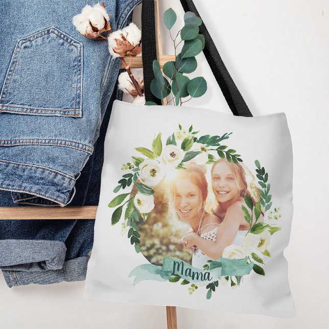 Sweet Greenery Wreath Mama Photo Tote Bag (Creator Uploaded)