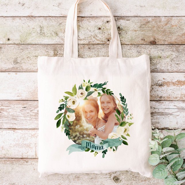 Sweet Greenery Wreath Mama Photo Tote Bag (Creator Uploaded)