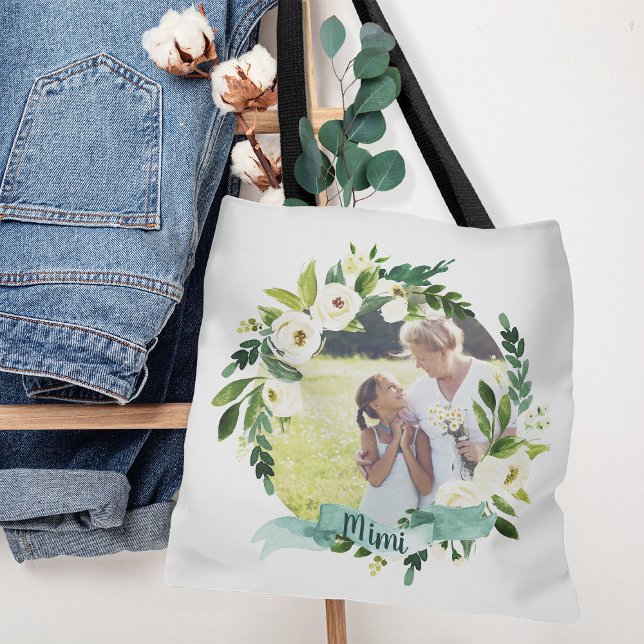 Sweet Greenery Wreath Mimi Photo Tote Bag (Creator Uploaded)