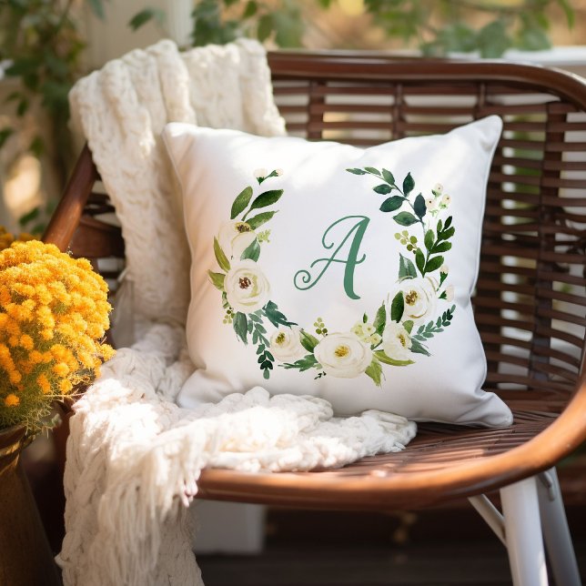 Sweet Greenery Wreath Monogram Cushion (Creator Uploaded)