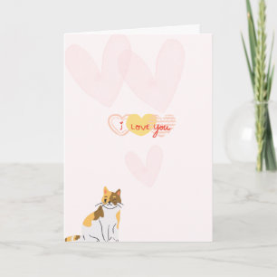 Sweet Greeting Card with Cat & Hearts I Love You