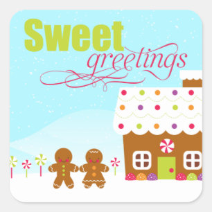Sweet greeting gingerbread house holiday stickers
