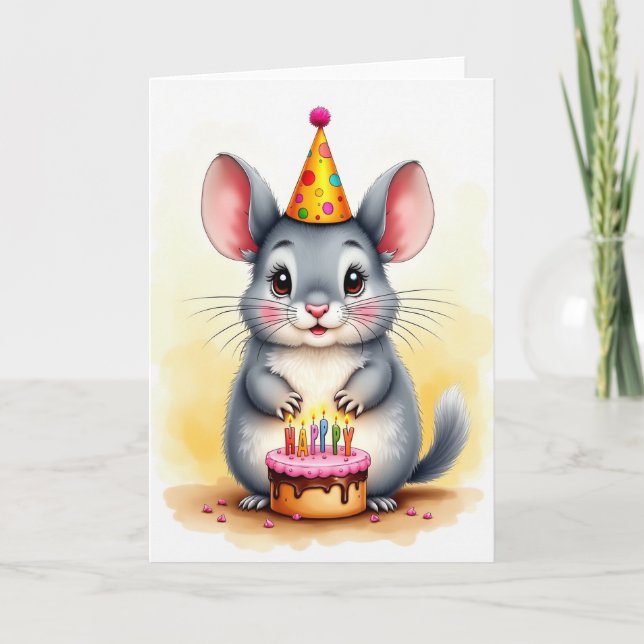 Sweet Grey Creature Birthday Card (Front)