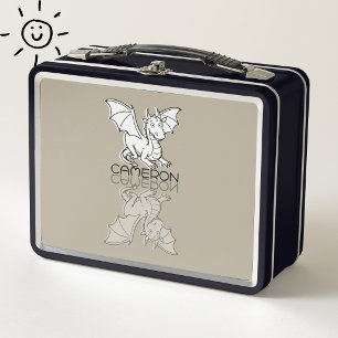 Sweet Grey Dragon Reflection Doodle Custom Name Metal Lunch Box