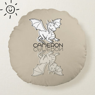 Sweet Grey Dragon Reflection Doodle Custom Name Round Cushion