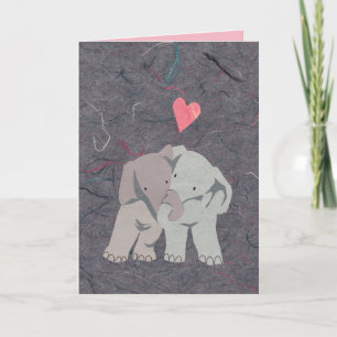Sweet Grey Elephants in Love for Valentine's Day Holiday Card