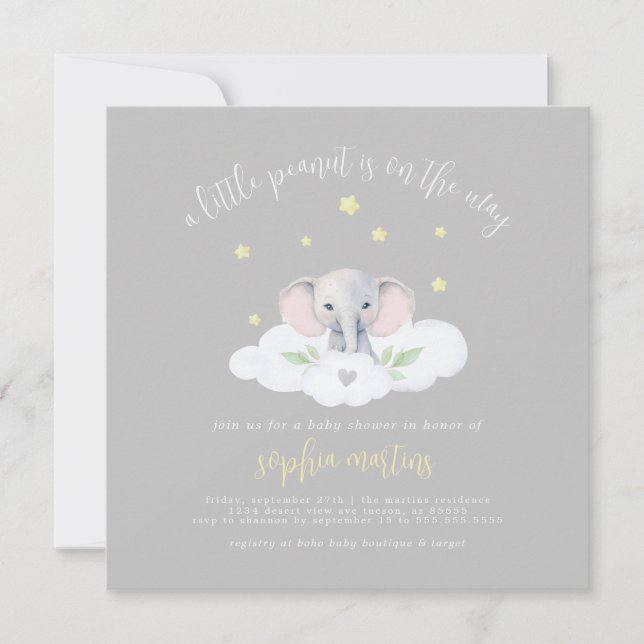 Sweet Grey Little Peanut Baby Shower Invitation (Front)