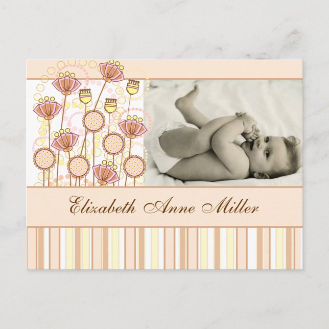 Sweet Groovy Blooms Baby Announcement Postcard (Front)