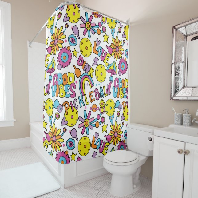 Sweet, Groovy, retro 90s, white  Shower Curtain (In Situ)