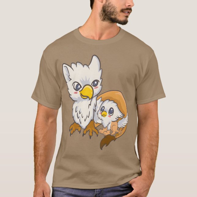 Sweet Gryphon Family Birds Kawaii Anime Japanese r T-Shirt (Front)