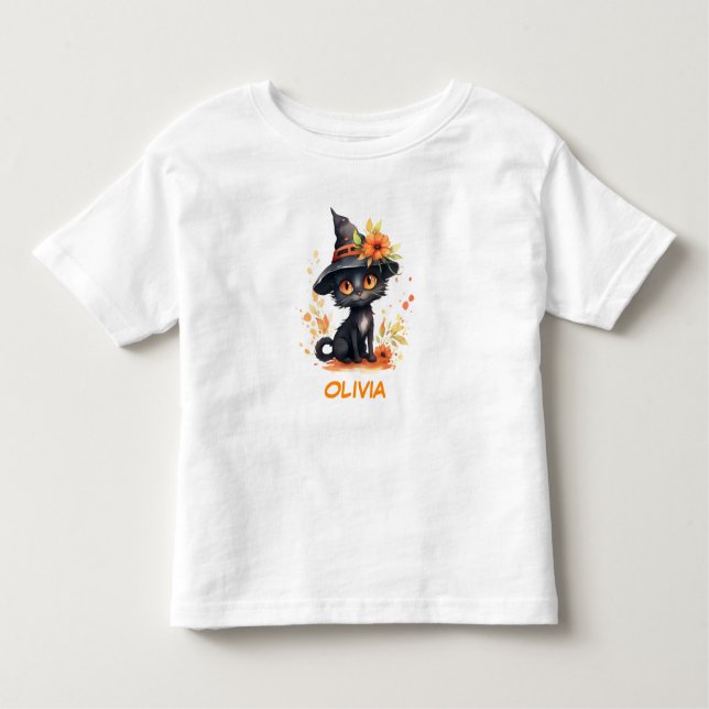 Sweet Halloween Cat Custom Name Toddler T-Shirt (Front)