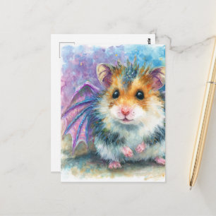 Sweet Hamster Dragon Watercolor Postcard