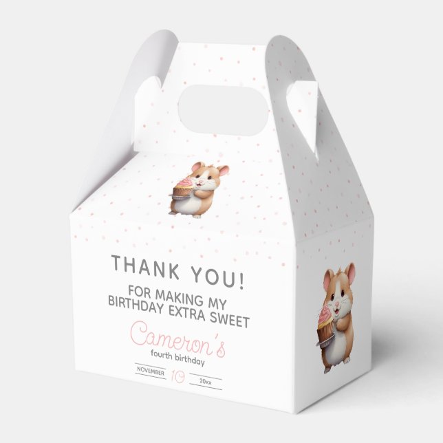 Sweet Hamster, Pink Cupcake Children's Birthday  Favour Box (Front Side)