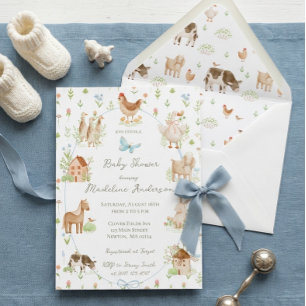 Sweet Handpainted Grandmillenial Farm Baby Shower Invitation