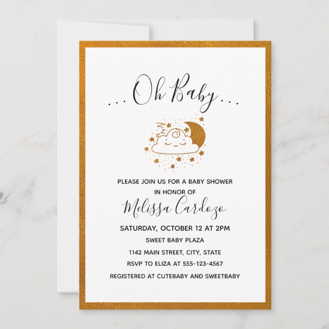 Sweet Happy Cloud and Moon Baby Shower Invitation (Front)