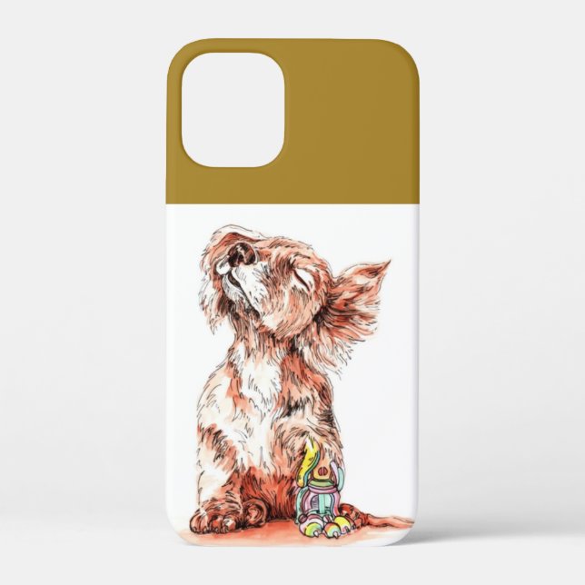 Sweet Happy Dog Art Sketch Graphic Protective Case-Mate iPhone Case (Back)