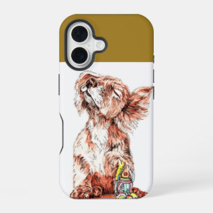 Sweet Happy Dog Art Sketch Graphic Protective iPhone 16 Case