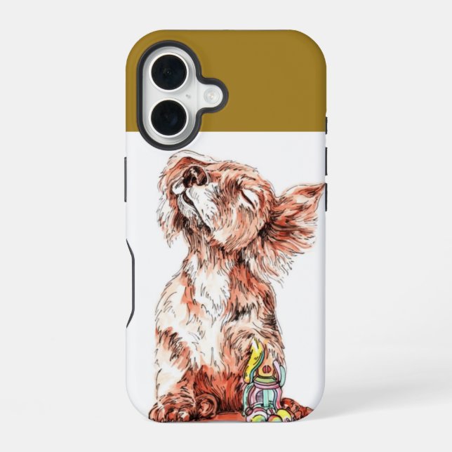 Sweet Happy Dog Art Sketch Graphic Protective iPhone 16 Case (Back)