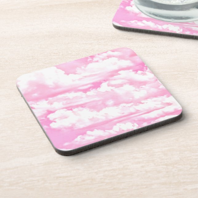 Sweet Happy Fuchsia Pink Clouds Coaster (Left Side)