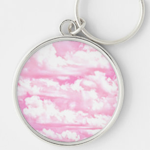 Sweet Happy Fuchsia Pink Clouds Key Ring
