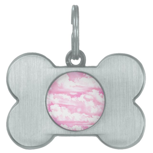 Sweet Happy Fuchsia Pink Clouds Pet ID Tag (Front)
