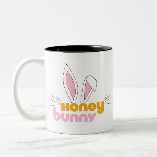 Sweet Happy Hunny Bunny Honey Rabbit Art Two-Tone Coffee Mug (Left)