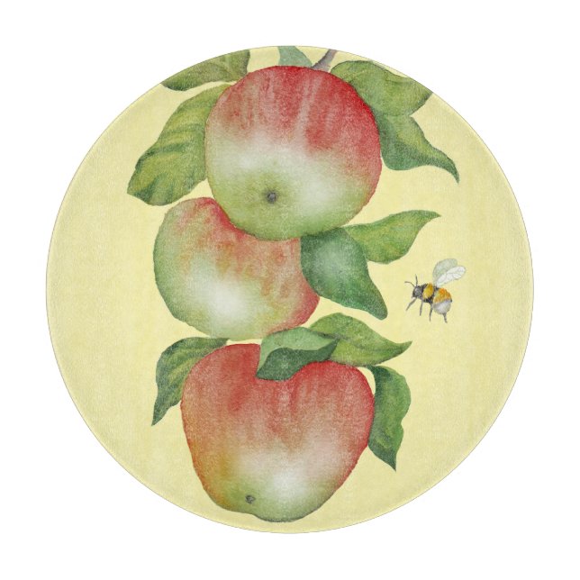 Sweet Harmony: Watercolor Apples and a Bee Cutting Board (Front)