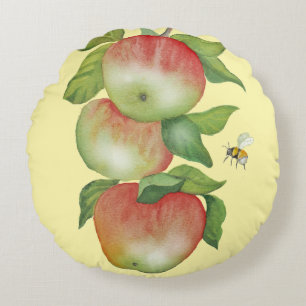 Sweet Harmony: Watercolor Apples and a Bee Round Cushion
