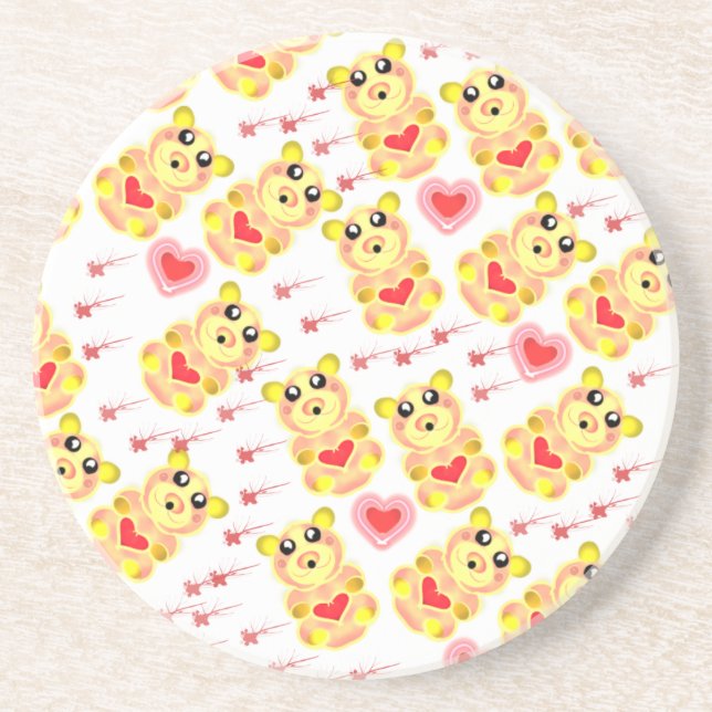 Sweet Heart Bear Nursery Pattern Coaster (Front)