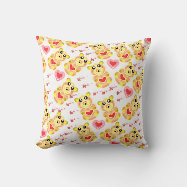 Sweet Heart Bear Nursery Pattern Cushion (Front)