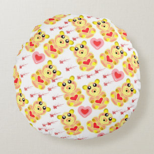 Sweet Heart Bear Nursery Pattern Round Cushion