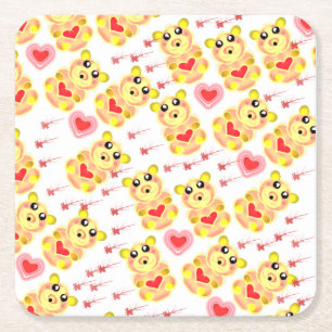 Sweet Heart Bear Nursery Pattern Square Paper Coaster