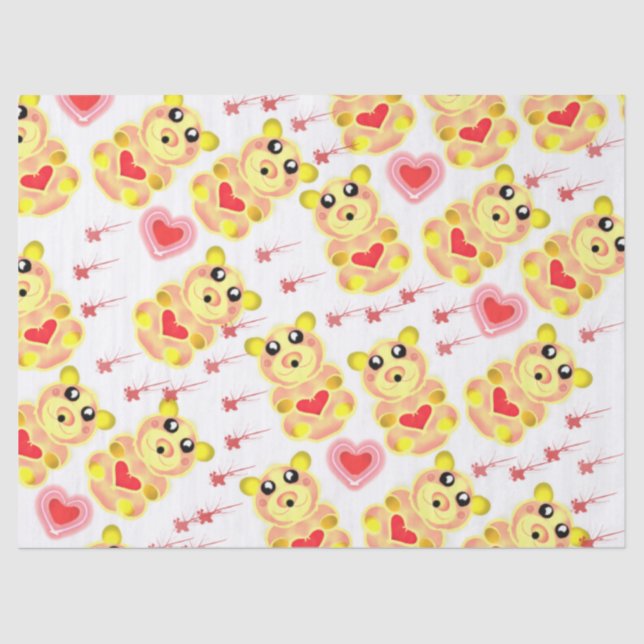 Sweet Heart Bear Nursery Pattern Tissue Paper (Front)