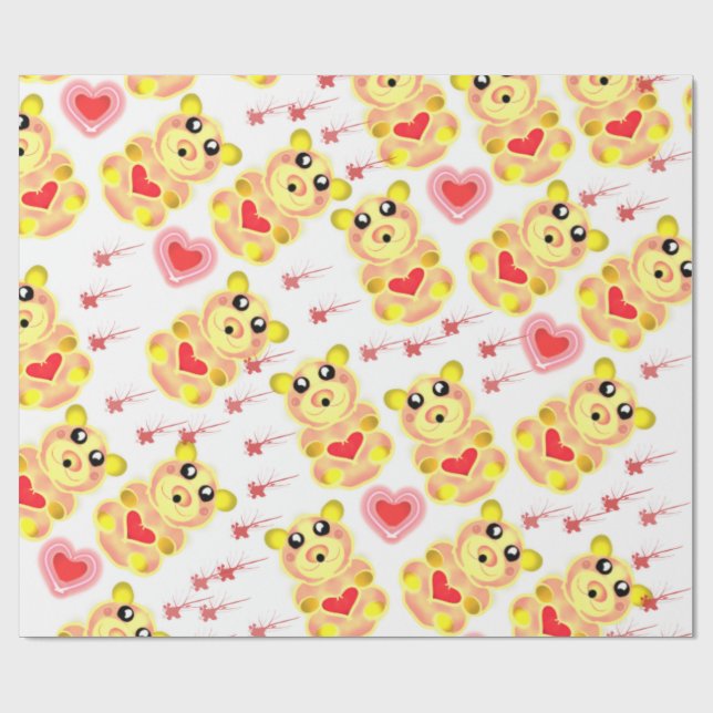 Sweet Heart Bear Nursery Pattern Wrapping Paper (Flat)