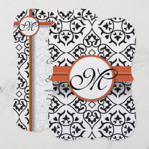 Sweet Heart Damask Side Border Coral Trim Wedding Invitation