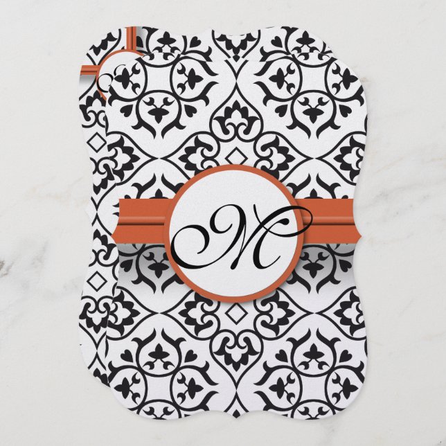 Sweet Heart Damask Side Border Coral Trim Wedding Invitation (Front/Back)