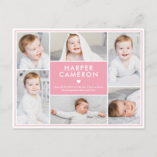 Sweet Heart Editable Colour Birth Announcement Pos Postcard