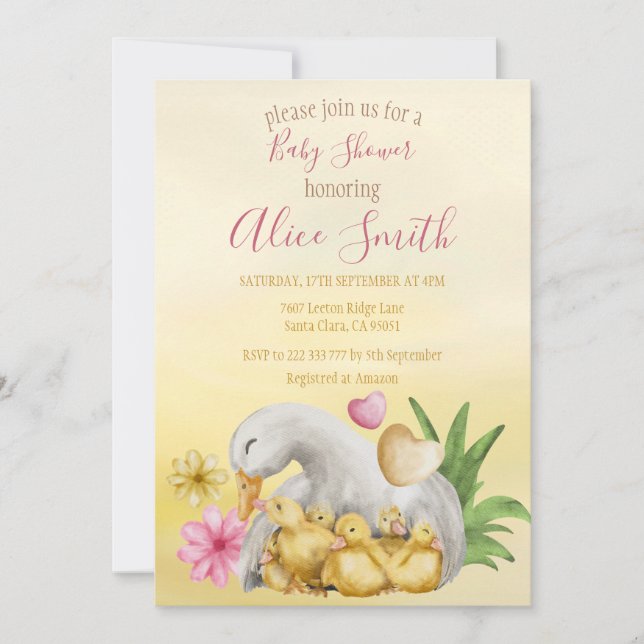 Sweet Heart Greenery Yellow Mummy & Baby Shower Invitation (Front)