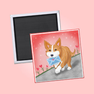 Sweet Heart Letter Delivered By Corgi Magnet