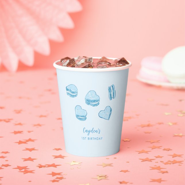Sweet Heart Macarons Boy Birthday Party Paper Cups (Insitu)