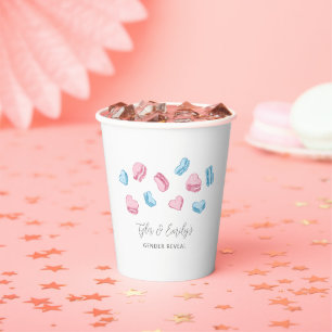 Sweet Heart Macarons Gender Reveal Party Paper Cups