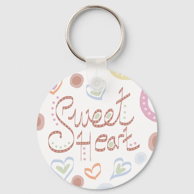 Sweet Heart. Pastel colourful text and print. Key Ring (Front)